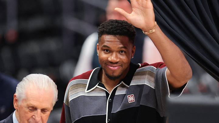 Jul 16, 2026; Miami, FL, USA; Miami Heat forward Giannis Antetokounmpo (7) waves to the crowd as he arrives with Miami Heat president Pat Riley to his introductory press conference at Kaseya Center. Mandatory Credit: Sam Navarro-Imagn Images Jul 16, 2026; Miami, FL, USA; Miami Heat forward Giannis Antetokounmpo (7) waves to the crowd as he arrives with Miami Heat president Pat Riley to his introductory press conference at Kaseya Center. Mandatory Credit: Sam Navarro-Imagn Images