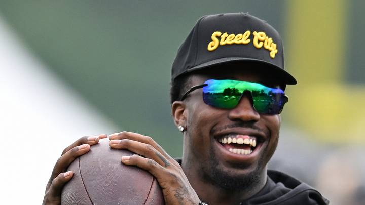 Pittsburgh Steelers cornerback Joey Porter Jr. laughs on the sideline while watching a practice session. Pittsburgh Steelers cornerback Joey Porter Jr. laughs on the sideline while watching a practice session.