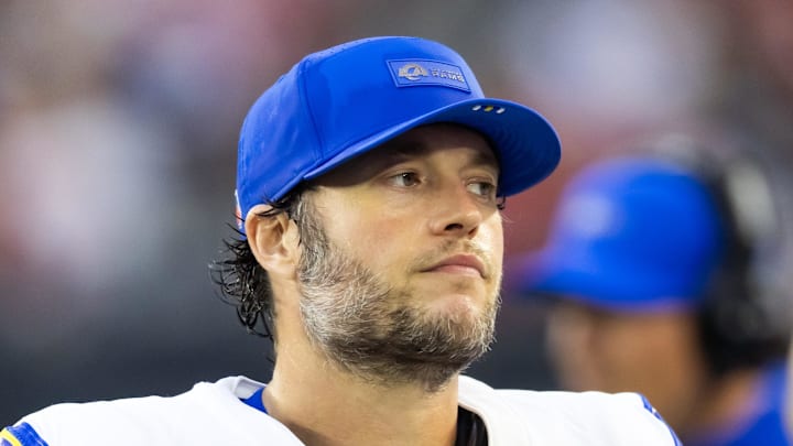 Los Angeles Rams quarterback Matthew Stafford on the sidelines
