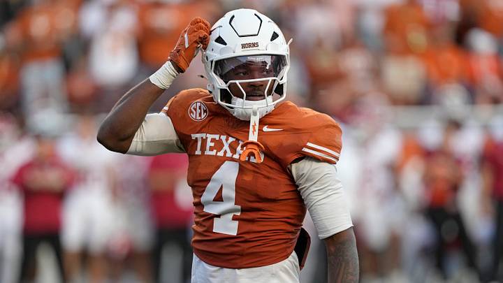 Texas Longhorns defensive back Jelani McDonald (4) scratches his helmet after making a tackle during the second half against the Arkansas Razorbacks at Darrell K Royal-Texas Memorial Stadium. Texas Longhorns defensive back Jelani McDonald (4) scratches his helmet after making a tackle during the second half against the Arkansas Razorbacks at Darrell K Royal-Texas Memorial Stadium.