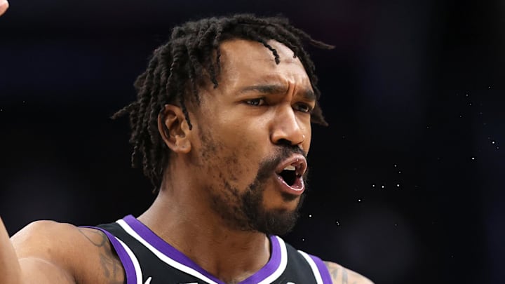 Feb 1, 2026; Washington, District of Columbia, USA; Sacramento Kings guard Malik Monk (0) argues a call during the first half against the Washington Wizards at Capital One Arena. Mandatory Credit: Daniel Kucin Jr.-Imagn Images