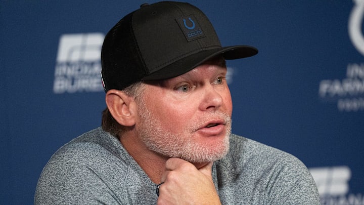 Indianapolis Colts general manager Chris Ballard speaks with the media