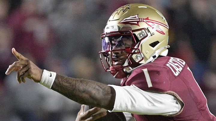 Nov 1, 2025; Tallahassee, Florida, USA; Florida State Seminoles quarterback Tommy Castellanos (1) runs the ball during the second half against the Wake Forest Demon Deacons at Doak S. Campbell Stadium. Mandatory Credit: Melina Myers-Imagn Images Nov 1, 2025; Tallahassee, Florida, USA; Florida State Seminoles quarterback Tommy Castellanos (1) runs the ball during the second half against the Wake Forest Demon Deacons at Doak S. Campbell Stadium. Mandatory Credit: Melina Myers-Imagn Images