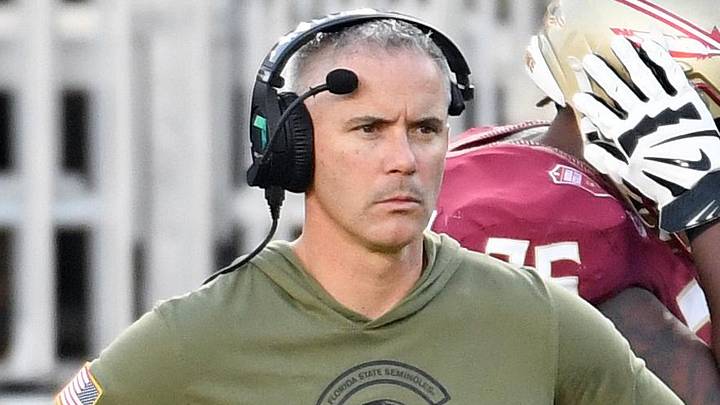Nov 2, 2024; Tallahassee, Florida, USA; Florida State Seminoles head coach Mike Norvell looks on from the sideline after the North Carolina Tarheels score a final touchdown in the fourth quarter at Doak S. Campbell Stadium. Mandatory Credit: Robert Myers-Imagn Images Nov 2, 2024; Tallahassee, Florida, USA; Florida State Seminoles head coach Mike Norvell looks on from the sideline after the North Carolina Tarheels score a final touchdown in the fourth quarter at Doak S. Campbell Stadium. Mandatory Credit: Robert Myers-Imagn Images