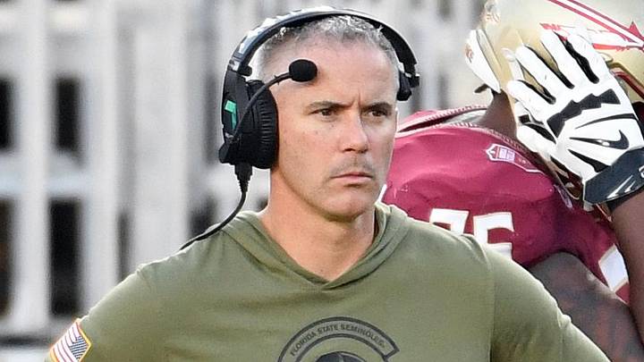 Nov 2, 2024; Tallahassee, Florida, USA; Florida State Seminoles head coach Mike Norvell looks on from the sideline after the North Carolina Tarheels score a final touchdown in the fourth quarter at Doak S. Campbell Stadium. Mandatory Credit: Robert Myers-Imagn Images Nov 2, 2024; Tallahassee, Florida, USA; Florida State Seminoles head coach Mike Norvell looks on from the sideline after the North Carolina Tarheels score a final touchdown in the fourth quarter at Doak S. Campbell Stadium. Mandatory Credit: Robert Myers-Imagn Images