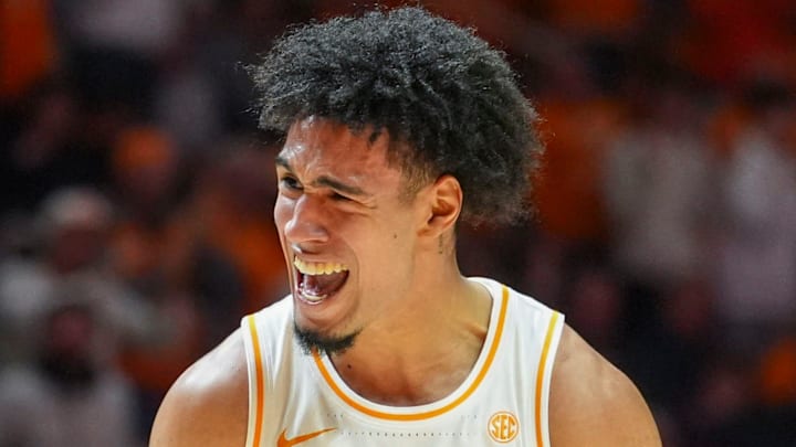 Tennessee guard Bishop Boswell (3) yells in celebration as Tennessee closes in on the win during a NCAA basketball game between the Tennessee Volunteers and Auburn Tigers at Thompson-Boling Arena at Food City Center in Knoxville, Tenn., on Jan. 31, 2026. Tennessee guard Bishop Boswell (3) yells in celebration as Tennessee closes in on the win during a NCAA basketball game between the Tennessee Volunteers and Auburn Tigers at Thompson-Boling Arena at Food City Center in Knoxville, Tenn., on Jan. 31, 2026.