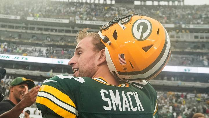 Green Bay Packers kicker Trey Smack (28) looks on after a game between the New York Jets and the Green Bay Packers at MetLife Stadium, Sep 20, 2026, East Rutherford, NJ, USA.