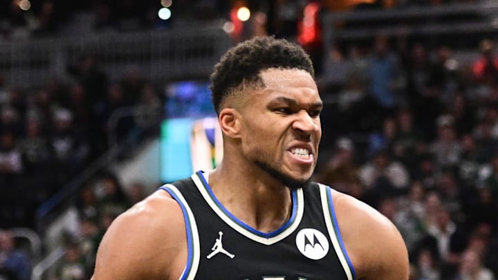 Milwaukee Bucks forward Giannis Antetokounmpo reacts after scoring a basket in the 3rd quarter against the Chicago Bulls at Fiserv Forum on November 7. Milwaukee Bucks forward Giannis Antetokounmpo reacts after scoring a basket in the 3rd quarter against the Chicago Bulls at Fiserv Forum on November 7.