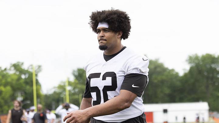 Jun 9, 2026; Berea, OH, USA; Cleveland Browns center Parker Brailsford (52) walks off the field following practice during mandatory mini camp at Cross Country Mortgage Campus. Mandatory Credit: Scott Galvin-Imagn Images
