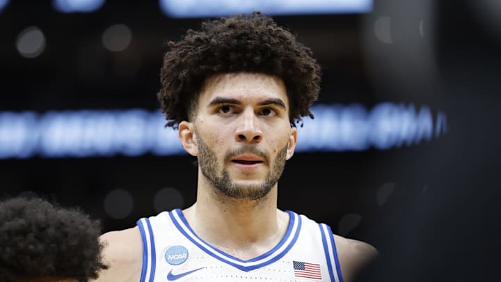 Mar 29, 2026; Washington, DC, USA; Duke Blue Devils forward Cameron Boozer (12) waits for the ball to be thrown into play as UConn Huskies forward Jaylin Stewart (3) defends in the first half during an Elite Eight game of the East Regional of the men's 2026 NCAA Tournament at Capital One Arena. Mandatory Credit: Amber Searls-Imagn Images Mar 29, 2026; Washington, DC, USA; Duke Blue Devils forward Cameron Boozer (12) waits for the ball to be thrown into play as UConn Huskies forward Jaylin Stewart (3) defends in the first half during an Elite Eight game of the East Regional of the men's 2026 NCAA Tournament at Capital One Arena. Mandatory Credit: Amber Searls-Imagn Images