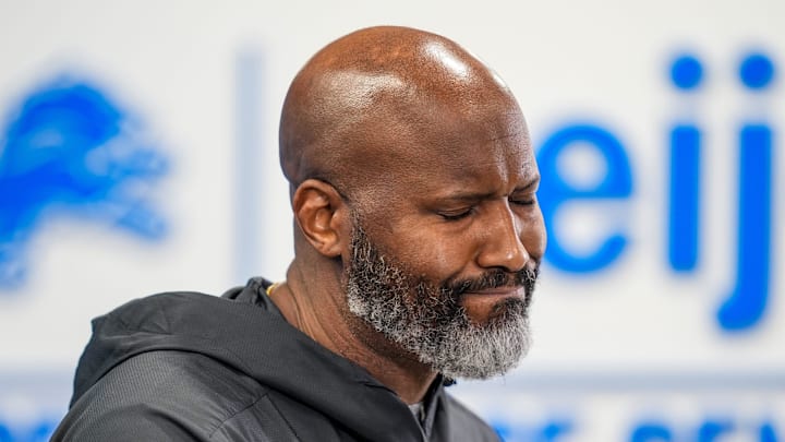 Detroit Lions general manager Brad Holmes speaks to reporters at team's Allen Park Performance Center