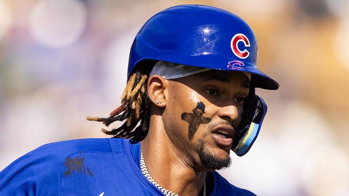 Feb 20, 2025; Phoenix, Arizona, USA; Chicago Cubs outfielder Kevin Alcantara against the Los Angeles Dodgers during a spring training game at Camelback Ranch-Glendale. Mandatory Credit: Mark J. Rebilas-Imagn Images Feb 20, 2025; Phoenix, Arizona, USA; Chicago Cubs outfielder Kevin Alcantara against the Los Angeles Dodgers during a spring training game at Camelback Ranch-Glendale. Mandatory Credit: Mark J. Rebilas-Imagn Images