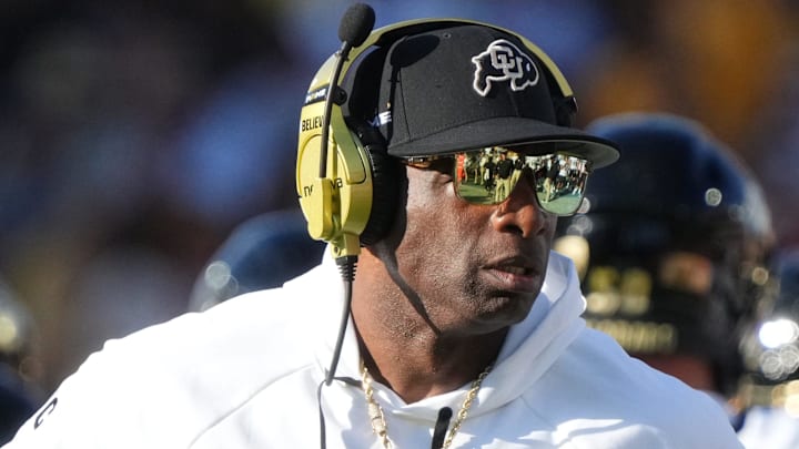 Oct 7, 2023; Tempe, Arizona, USA; Colorado Buffaloes head coach Deion Sanders walks the sidelines as his team takes on the ASU Sun Devils at Mountain America Stadium. Oct 7, 2023; Tempe, Arizona, USA; Colorado Buffaloes head coach Deion Sanders walks the sidelines as his team takes on the ASU Sun Devils at Mountain America Stadium.