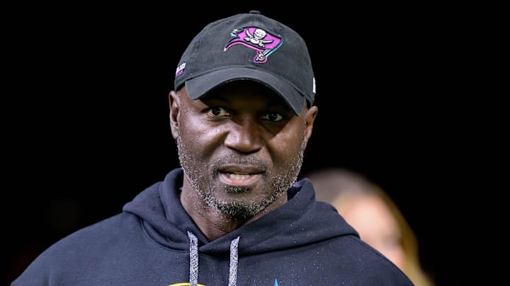 Oct 13, 2024; New Orleans, Louisiana, USA; Tampa Bay Buccaneers head coach Todd Bowles arrives before a game against the New Orleans Saints at Caesars Superdome. Mandatory Credit: Matthew Hinton-Imagn Images