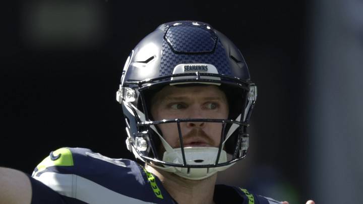 Seattle Seahawks quarterback Sam Darnold throws a pass