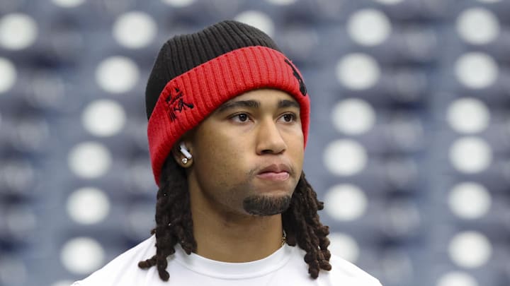 Houston Texans quarterback C.J. Stroud (7) walks on the field before the game against the Carolina Panthers at NRG Stadium in Aug. 16. 
