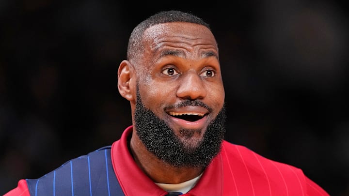 Feb 18, 2024; Indianapolis, Indiana, USA; Western Conference forward LeBron James (23) of the Los Angeles Lakers reacts before the 73rd NBA All Star game at Gainbridge Fieldhouse. Mandatory Credit: Kyle Terada-Imagn Images Feb 18, 2024; Indianapolis, Indiana, USA; Western Conference forward LeBron James (23) of the Los Angeles Lakers reacts before the 73rd NBA All Star game at Gainbridge Fieldhouse. Mandatory Credit: Kyle Terada-Imagn Images