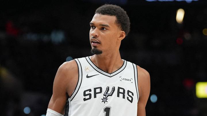 Oct 20, 2026; San Antonio, Texas, USA;  San Antonio Spurs forward Victor Wembanyama (1) looks over in the first half against the Oklahoma City Thunder at Frost Bank Center.  Mandatory Credit: Daniel Dunn-Imagn Images