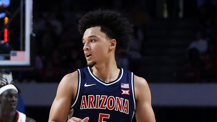 Dec 13, 2025; Birmingham, Alabama, USA; Arizona Wildcats guard Brayden Burries (5) dribbles down court during the second half against the Alabama Crimson Tide at Legacy Arena at BJCC. Mandatory Credit: David Leong-Imagn Images Dec 13, 2025; Birmingham, Alabama, USA; Arizona Wildcats guard Brayden Burries (5) dribbles down court during the second half against the Alabama Crimson Tide at Legacy Arena at BJCC. Mandatory Credit: David Leong-Imagn Images