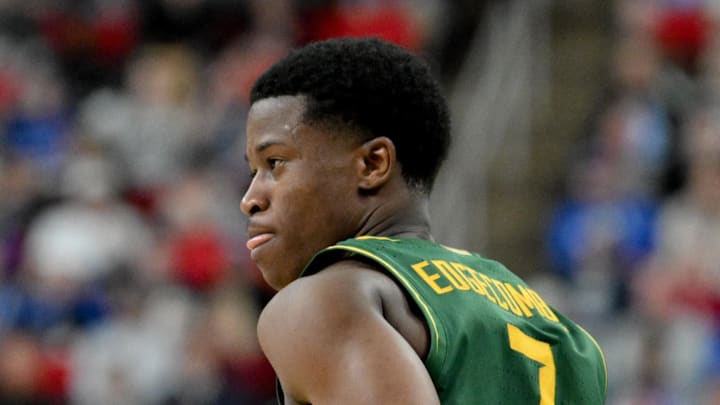 Mar 21, 2025; Raleigh, NC, USA; Baylor Bears guard VJ Edgecombe (7) celebrates during the second half against the Mississippi State Bulldogs in the first round of the NCAA Tournament at Lenovo Center. Mandatory Credit: Zachary Taft-Imagn Images Mar 21, 2025; Raleigh, NC, USA; Baylor Bears guard VJ Edgecombe (7) celebrates during the second half against the Mississippi State Bulldogs in the first round of the NCAA Tournament at Lenovo Center. Mandatory Credit: Zachary Taft-Imagn Images