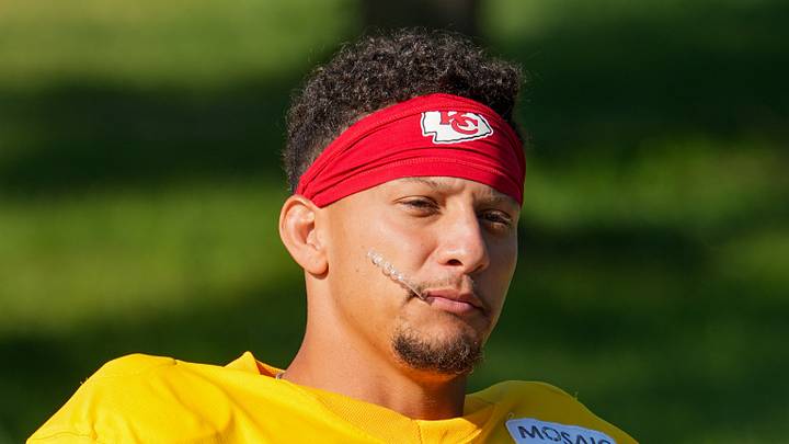 Aug 3, 2026; Kansas City, MO, USA; Kansas City Chiefs  quarterback Patrick Mahomes (15) walks down the hill to the fields prior to training camp at Missouri Western University. Mandatory Credit: Denny Medley-Imagn Images