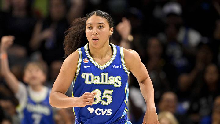 May 28, 2026; Arlington, Texas, USA; Dallas Wings guard Azzi Fudd (35) runs back up the court during the second half against the Las Vegas Aces at College Park Center. Mandatory Credit: Jerome Miron-Imagn Images May 28, 2026; Arlington, Texas, USA; Dallas Wings guard Azzi Fudd (35) runs back up the court during the second half against the Las Vegas Aces at College Park Center. Mandatory Credit: Jerome Miron-Imagn Images