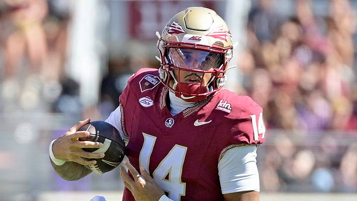 Sep 26, 2026; Tallahassee, Florida, USA; Florida State Seminoles quarterback Ashton Daniels (14) runs during the first quarter against the Central Arkansas Bears at Doak S. Campbell Stadium. Mandatory Credit: Melina Myers-Imagn Images Sep 26, 2026; Tallahassee, Florida, USA; Florida State Seminoles quarterback Ashton Daniels (14) runs during the first quarter against the Central Arkansas Bears at Doak S. Campbell Stadium. Mandatory Credit: Melina Myers-Imagn Images