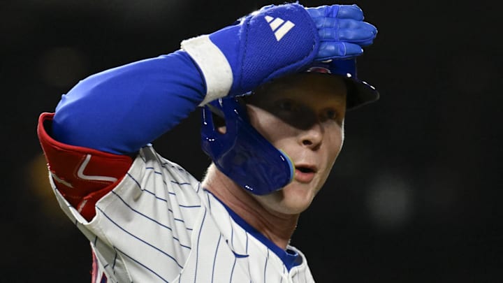 Chicago Cubs outfielder Pete Crow-Armstrong (4) runs after he hits a two run home run during the fifth inning against the Los Angeles Dodgers at Wrigley Field.