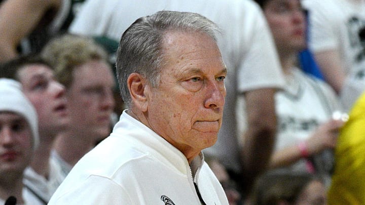 Jan 30, 2026; East Lansing, Michigan, USA;  Michigan State Spartans head coach Tom Izzo during the second half against the Michigan Wolverines at Jack Breslin Student Events Center. Mandatory Credit: Dale Young-Imagn Images
