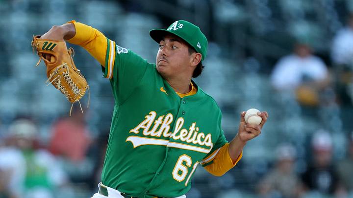 Aug 14, 2026; West Sacramento, California, USA; Athletics starting pitcher Gage Jump (61) throws a pitch against the Texas Rangers during the first inning at Sutter Health Park. Mandatory Credit: Dennis Lee-Imagn Images Aug 14, 2026; West Sacramento, California, USA; Athletics starting pitcher Gage Jump (61) throws a pitch against the Texas Rangers during the first inning at Sutter Health Park. Mandatory Credit: Dennis Lee-Imagn Images