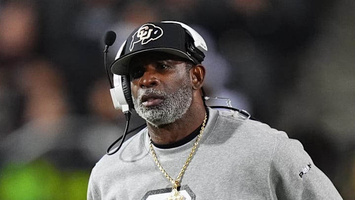 Oct 26, 2024; Boulder, Colorado, USA; Colorado Buffaloes head coach Deion Sanders walks the sidelines in the second half against the Cincinnati Bearcats at Folsom Field. Mandatory Credit: Ron Chenoy-Imagn Images Oct 26, 2024; Boulder, Colorado, USA; Colorado Buffaloes head coach Deion Sanders walks the sidelines in the second half against the Cincinnati Bearcats at Folsom Field. Mandatory Credit: Ron Chenoy-Imagn Images