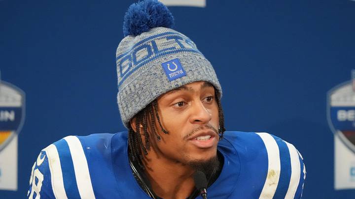 Indianapolis Colts running back Jonathan Taylor is interviewed Indianapolis Colts running back Jonathan Taylor is interviewed