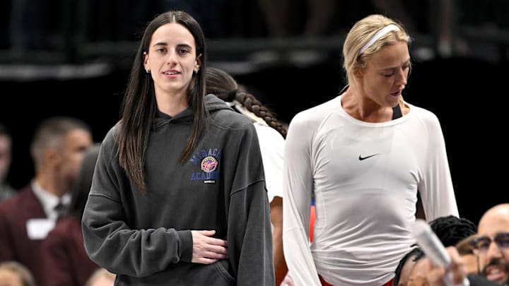 Caitlin Clark missed Friday night's win over the Wings with a groin injury. 