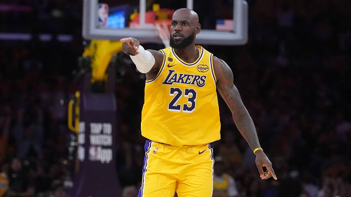 Apr 18, 2026; Los Angeles, California, USA; Los Angeles Lakers forward LeBron James (23) gestures against the Houston Rockets in the first half during game one of the first round of the 2026 NBA Playoffs at Crypto.com Arena. Mandatory Credit: Kirby Lee-Imagn Images Apr 18, 2026; Los Angeles, California, USA; Los Angeles Lakers forward LeBron James (23) gestures against the Houston Rockets in the first half during game one of the first round of the 2026 NBA Playoffs at Crypto.com Arena. Mandatory Credit: Kirby Lee-Imagn Images