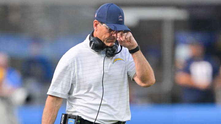 Oct 19, 2025; Inglewood, California, USA; Los Angeles Chargers head coach Jim Harbaugh reacts in the second half against the Indianapolis Colts at SoFi Stadium. Mandatory Credit: Jayne Kamin-Oncea-Imagn Images Oct 19, 2025; Inglewood, California, USA; Los Angeles Chargers head coach Jim Harbaugh reacts in the second half against the Indianapolis Colts at SoFi Stadium. Mandatory Credit: Jayne Kamin-Oncea-Imagn Images