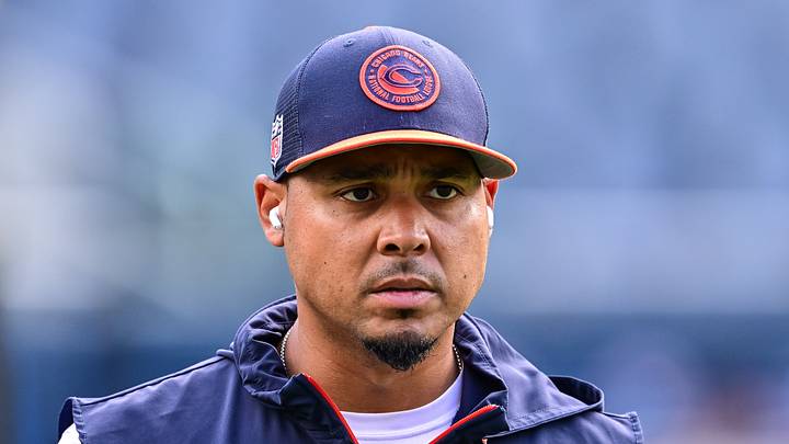 Chicago Bears general manager Ryan Poles looks on Chicago Bears general manager Ryan Poles looks on