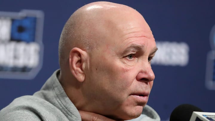 St. Mary's Gaels head coach Randy Bennett takes questions during a press conference ahead of the NCAA Tournament First Round game at Rocket Arena on Thursday, March 20, 2025, in Cleveland, Ohio.