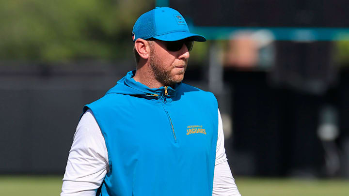 Jacksonville Jaguars head coach Liam Coen looks on during an NFL training camp session at the Miller Electric Center, Thursday, Aug. 14, 2025 in Jacksonville, Fla. Jacksonville Jaguars head coach Liam Coen looks on during an NFL training camp session at the Miller Electric Center, Thursday, Aug. 14, 2025 in Jacksonville, Fla.