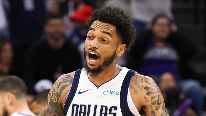 Dec 27, 2025; Sacramento, California, USA; Dallas Mavericks forward P.J. Washington Jr. (25) reacts after being called for an offensive foul against the Sacramento Kings during the fourth quarter at Golden 1 Center. Mandatory Credit: Kelley L Cox-Imagn Images