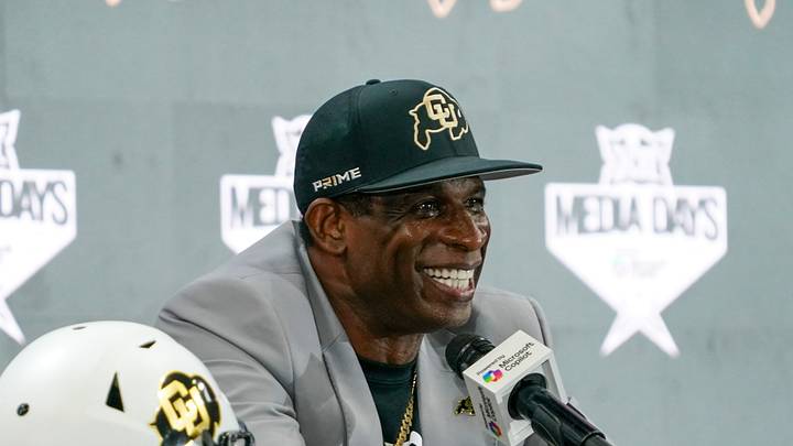 Colorado head coach Deion Sanders speaks with the media during 2025 Big 12 Football Media Days at The Star. Colorado head coach Deion Sanders speaks with the media during 2025 Big 12 Football Media Days at The Star.