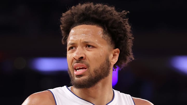 Feb 26, 2024; New York, New York, USA; Detroit Pistons guard Cade Cunningham (2) reacts during the first quarter against the New York Knicks at Madison Square Garden. Mandatory Credit: Brad Penner-Imagn Images