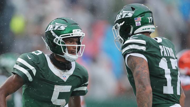 New York Jets wide receivers Garrett Wilson and Tim Patrick New York Jets wide receivers Garrett Wilson and Tim Patrick