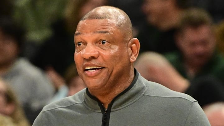 Milwaukee Bucks head coach Doc Rivers reacts in the second quarter against the Toronto Raptors at Fiserv Forum on February 22, 2026.