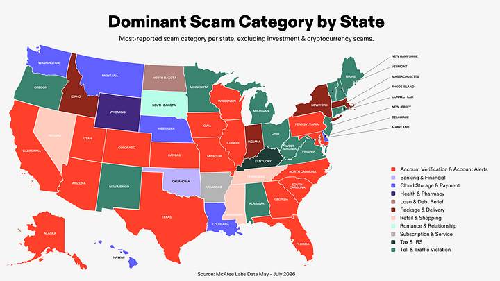 USA Map showing dominant scam category by state USA Map showing dominant scam category by state