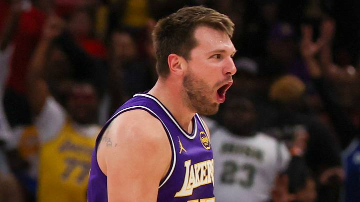 Mar 18, 2026; Houston, Texas, USA; Los Angeles Lakers guard Luka Doncic (77) celebrates his baskets against the Houston Rockets in the second half at Toyota Center. Mandatory Credit: Thomas Shea-Imagn Images Mar 18, 2026; Houston, Texas, USA; Los Angeles Lakers guard Luka Doncic (77) celebrates his baskets against the Houston Rockets in the second half at Toyota Center. Mandatory Credit: Thomas Shea-Imagn Images
