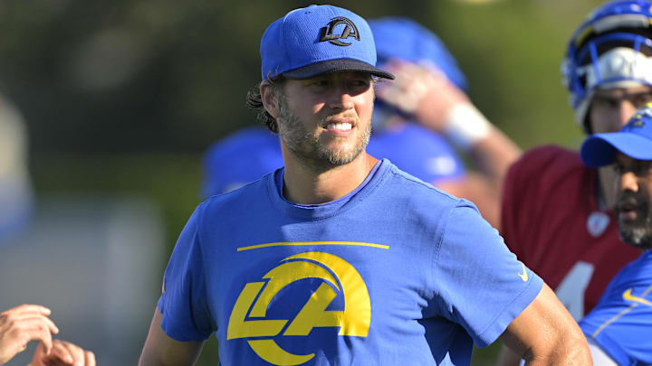 Jul 29, 2024; Los Angeles, CA, USA; Los Angeles Rams quarterback Matthew Stafford (9) looks on as he had the day off from training camp at Loyola Marymount University. Mandatory Credit: Jayne Kamin-Oncea-Imagn Images Jul 29, 2024; Los Angeles, CA, USA; Los Angeles Rams quarterback Matthew Stafford (9) looks on as he had the day off from training camp at Loyola Marymount University. Mandatory Credit: Jayne Kamin-Oncea-Imagn Images