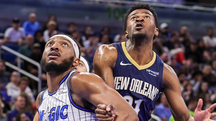 Orlando Magic center Wendell Carter Jr. and New Orleans Pelicans center Yves Missi.