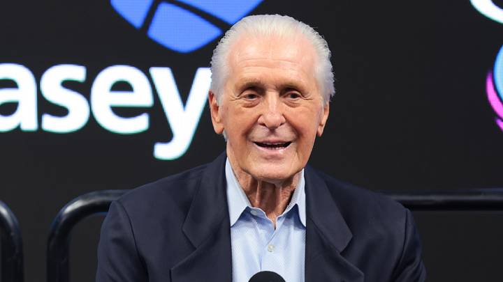 Jul 16, 2026; Miami, FL, USA; Miami Heat president Pat Riley speaks to reporters during an introductory press conference for Miami Heat forward Bobby Portis (not pictured) at Kaseya Center. Mandatory Credit: Sam Navarro-Imagn Images Jul 16, 2026; Miami, FL, USA; Miami Heat president Pat Riley speaks to reporters during an introductory press conference for Miami Heat forward Bobby Portis (not pictured) at Kaseya Center. Mandatory Credit: Sam Navarro-Imagn Images
