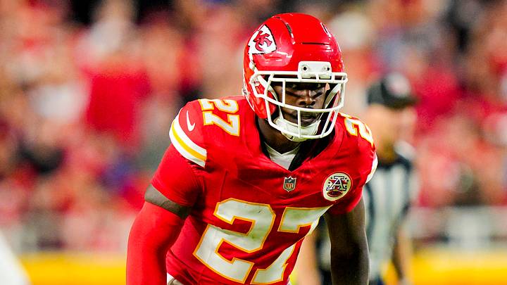 Oct 12, 2025; Kansas City, Missouri, USA; Kansas City Chiefs defensive back Chamarri Conner (27) defends during the first half against the Detroit Lions at GEHA Field at Arrowhead Stadium. Mandatory Credit: Jay Biggerstaff-Imagn Images Oct 12, 2025; Kansas City, Missouri, USA; Kansas City Chiefs defensive back Chamarri Conner (27) defends during the first half against the Detroit Lions at GEHA Field at Arrowhead Stadium. Mandatory Credit: Jay Biggerstaff-Imagn Images