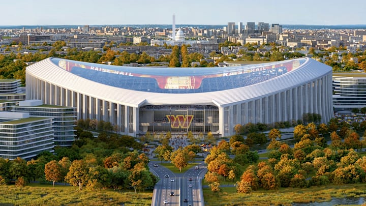 A rendering of the new Washington Commanders stadium in Washington, D.C.
